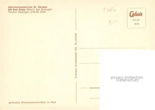 AK / Ansichtskarte Bad_Kripp Naturheilsanatorium Dr. Karsten Swimming Pool Bad_Kripp