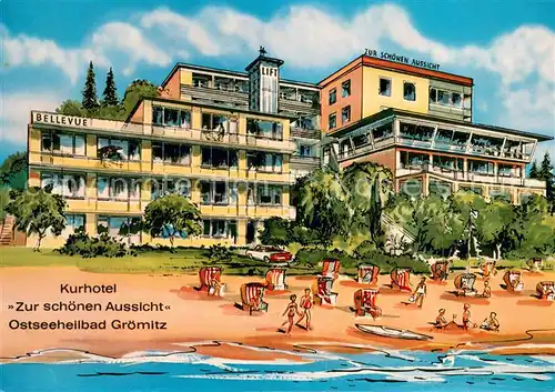 AK / Ansichtskarte Groemitz_Ostseebad Kurhotel Zur schoenen Aussicht Strand Kuenstlerkarte Groemitz_Ostseebad