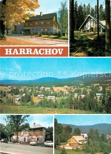 AK / Ansichtskarte Harrachov_Harrachsdorf Hotel Hubertus Sklarska chalupa Celkovy pohled z Certovy hory Hotel Praha Hotel Diana Harrachov Harrachsdorf