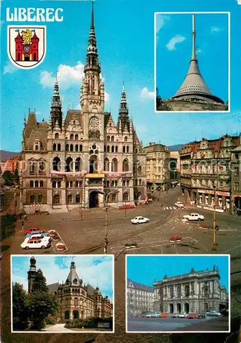 AK / Ansichtskarte Liberec Radnice na namesti Bojovniku za mir Luzicke hory Jested Severoceske muzeum Divadlo FX Saldy Liberec