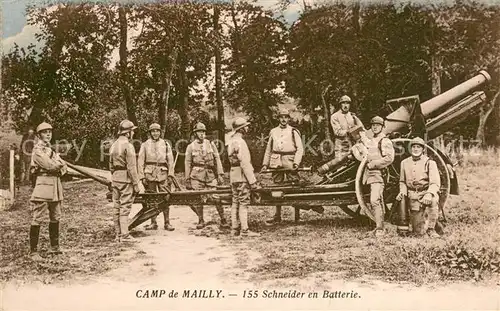 AK / Ansichtskarte Camp_de_Mailly 155 Schneider en batterie Canon Soldats Camp_de_Mailly