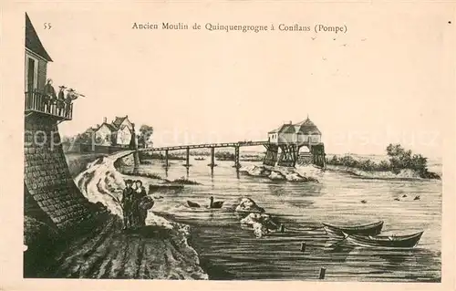 AK / Ansichtskarte Conflans Sainte Honorine Ancien Moulin de Quinquengrogne Peinture Kuenstlerkarte Conflans Sainte Honorine