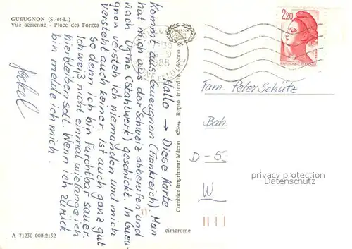 AK / Ansichtskarte Gueugnon Place des Forges vue aerienne Gueugnon