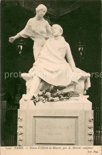 AK / Ansichtskarte Paris Statue d Alfred de Musset Sculpteur A. Mercie Monument Paris