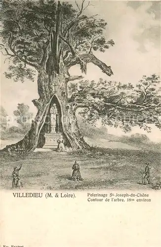 AK / Ansichtskarte Villedieu la Blouere Pelerinage Saint Joseph du Chene Contour de l arbre Dessin Kuenstlerkarte Villedieu la Blouere