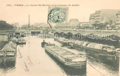 AK / Ansichtskarte Paris Canal Saint Martin et la Colonne de Juillet Paris
