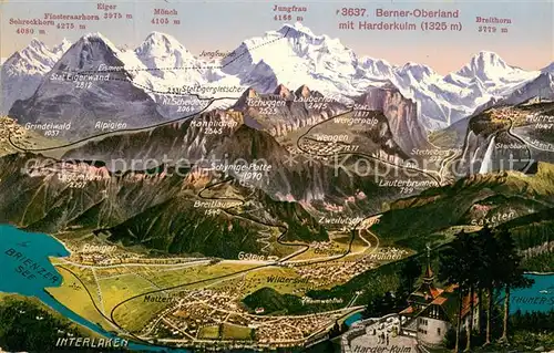 AK / Ansichtskarte Interlaken_BE Berner Oberland mit Harderkulm Panoramakarte Interlaken_BE