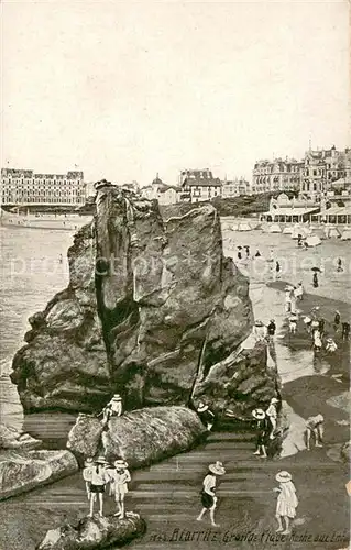 AK / Ansichtskarte Biarritz_Pyrenees_Atlantiques Grande Plage Roche aux Entree Biarritz_Pyrenees