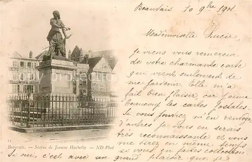 AK / Ansichtskarte Beauvais_Oise Statue de Jeanne Hachette Monument 