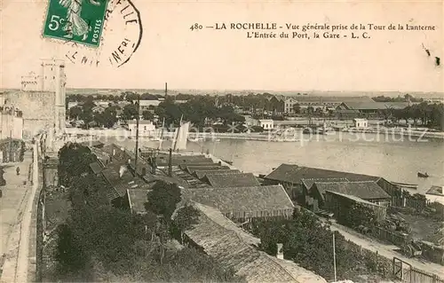 AK / Ansichtskarte La_Rochelle_Charente Maritime Vue generale prise de la Tour de la Lanterne Entree du port et la gare La_Rochelle