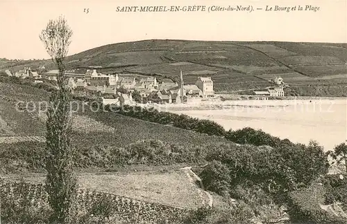 AK / Ansichtskarte Saint Michel en Greve Le Bourg et la plage Saint Michel en Greve