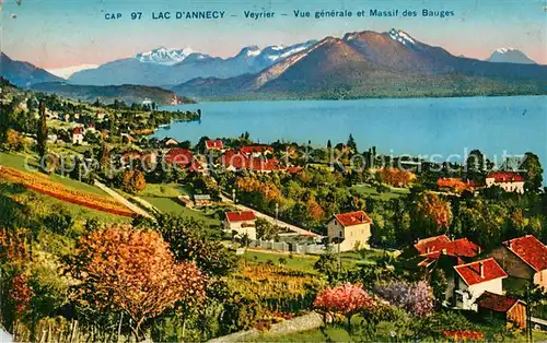 AK / Ansichtskarte Veyrier du Lac Panorama Lac d Annecy Massif des Bauges Alpes Veyrier du Lac