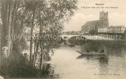AK / Ansichtskarte Mantes la Jolie Eglise vue de lIle aux Dames Mantes la Jolie