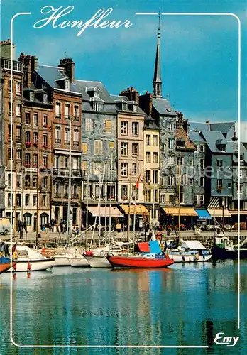 AK / Ansichtskarte Honfleur Le vieux bassin et les facades typiques recouvertes dardoises du quai Sainte Catherine Honfleur