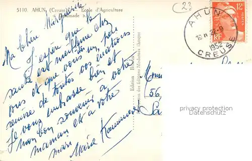 AK / Ansichtskarte Ahun Ecole d Agriculture Defumade Ahun