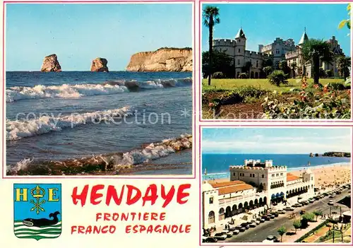 AK / Ansichtskarte Hendaye_Pyrenees_Atlantiques Les 2 jumeaux Chateau Abbadia Casino et la plage Hendaye_Pyrenees