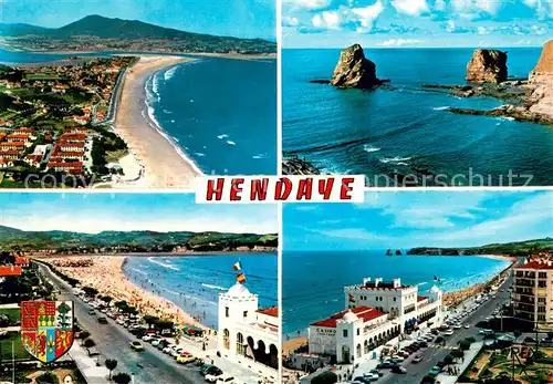 AK / Ansichtskarte Hendaye_Pyrenees_Atlantiques La plage au fond l Espagne Les 2 jumeaux Plage Casino vue aerienne Hendaye_Pyrenees