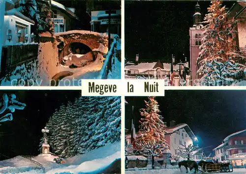 AK / Ansichtskarte Megeve Pont sur le Cedron Eglise Calvaire Place la nuit Megeve