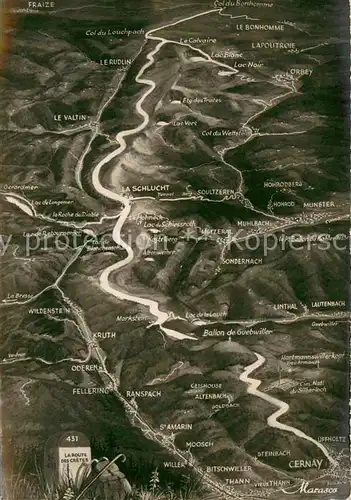 AK / Ansichtskarte Cernay_Elsass Route des Cretes de Cernay au Col du Bonhomme les Vosges a vol d oiseau Cernay Elsass