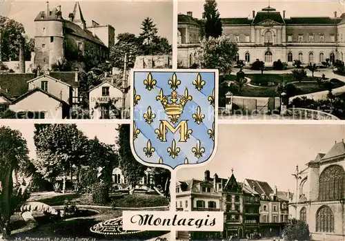 AK / Ansichtskarte Montargis_Loiret Chateau Hotel de Ville Jardin Durzy Place Mirabeau Blason Montargis Loiret