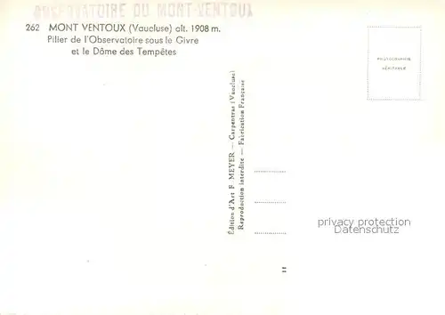AK / Ansichtskarte Mont_Ventoux Pilier de l Observatoire sous le Givre et le Dome des Tempetes en hiver Mont Ventoux