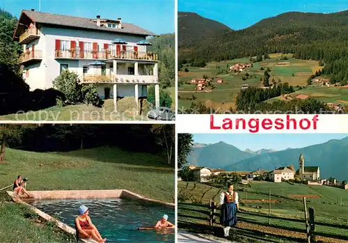 AK / Ansichtskarte Altrei_Suedtirol Gasthof Pension Langeshof Swimming Pool Landschaftspanorama Trachten Altrei Suedtirol