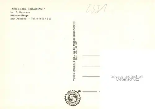 AK / Ansichtskarte Ascheffel Aschberg Restaurant Naturpark Huettener Berge Ascheffel