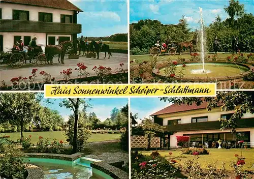 AK / Ansichtskarte Bad_Laer Haus Sonnenwinkel Pferdekutsche Springbrunnen Garten Bad_Laer