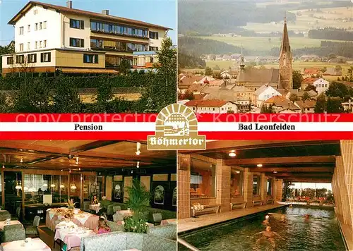 AK / Ansichtskarte Bad_Leonfelden Pension Boehmertor Restaurant Hallenbad Stadtpanorama mit Kirche Bad_Leonfelden