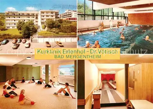 AK / Ansichtskarte Bad_Mergentheim Kurklinik Erlenhof Dr Voetisch Hallenbad Gymnastikraum Kegelbahn Bad_Mergentheim