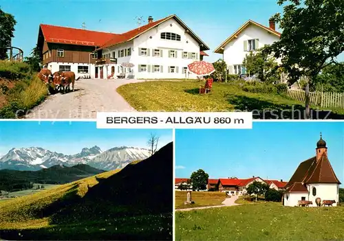 AK / Ansichtskarte Bergers Urlaub auf dem Bauernhof Motiv mit Kirche Landschaftspanorama Alpen Bergers