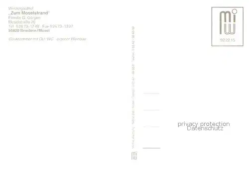 AK / Ansichtskarte Briedern Winzergasthof Zum Moselstrand Gaststube Briedern