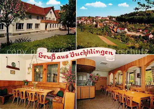 AK / Ansichtskarte Buchklingen_Odenwald Gasthaus Gruener Baum Gastraeume Panorama Buchklingen Odenwald