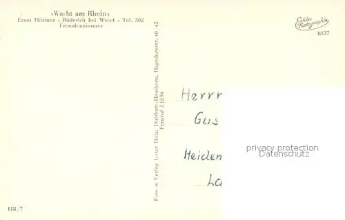 AK / Ansichtskarte Buederich_Wesel Rheinterrasse Wacht am Rhein Buederich Wesel