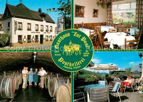 AK / Ansichtskarte Burg_Mosel Gasthaus Zur Post Postkellerei Gaststube Terrasse Burg_Mosel
