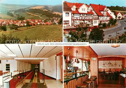 AK / Ansichtskarte Burghofen Gasthaus Pension Zum Stern Bar Restaurant Kegelbahn Panorama Burghofen