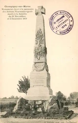 AK / Ansichtskarte Champigny sur Marne Monument eleve a la memoire des Soldats Wurtembergeois morts a la Bataille du Nov et Dec 1870 Champigny sur Marne