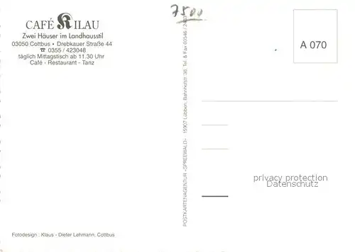AK / Ansichtskarte Cottbus Cafe Kilau Cottbus
