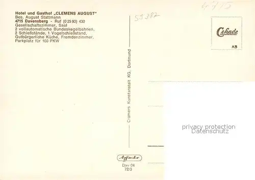 AK / Ansichtskarte Davensberg Hotel Gasthof Clemens August Gastraum Davensberg