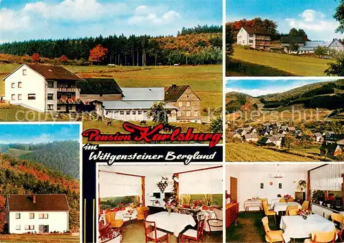 AK / Ansichtskarte Diedenshausen_Wittgenstein Pension Karlsburg im Wittgensteiner Bergland Gastraeume Panorama Diedenshausen