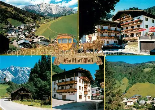 AK / Ansichtskarte Dienten_Hochkoenig Hotel Gasthof Post Postkutsche Landschaftspanorama Alpen Dienten Hochkoenig