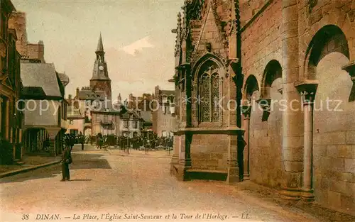 AK / Ansichtskarte Dinan La Place Eglise Saint Sauveur et la Tour de l Horloge Dinan