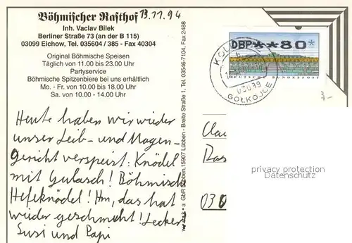 AK / Ansichtskarte Eichow Boehmischer Rasthof und Pension Restaurant Eichow