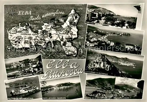 AK / Ansichtskarte Elba Inselkarte Marina di Campo Portoferraio Porto Azzurro Cavo Volterraio Procchio il Golfo Elba
