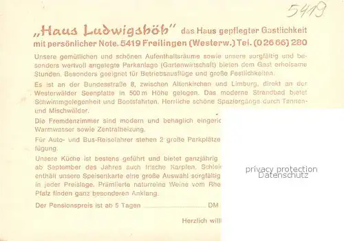 AK / Ansichtskarte Freilingen_Westerwald Gaestehaus Pension Haus Ludwigshoeh Freilingen_Westerwald