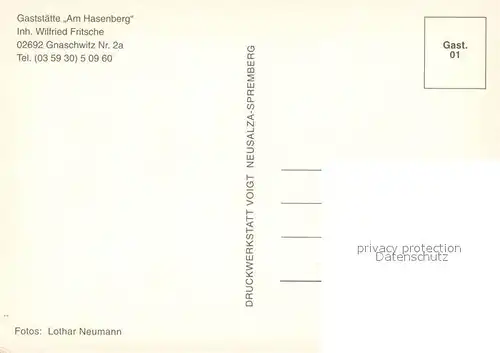 AK / Ansichtskarte Gnaschwitz Gaststaette Am Hasenberg Gaststube Gnaschwitz