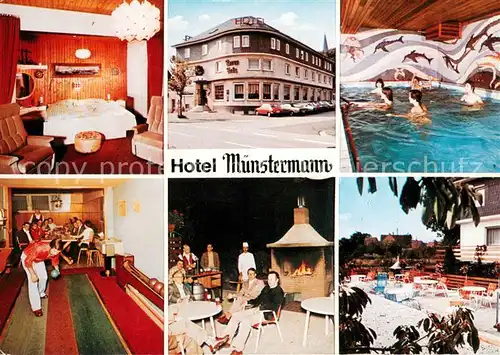 AK / Ansichtskarte Haaren_Bueren Hotel Muenstermann Hallenbad Terrasse Grillabend Kegelbahn Haaren Bueren