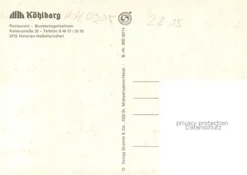 AK / Ansichtskarte Hanerau Hademarschen Koehlbarg Restaurant Gastraeume Kegelbahnen Hanerau Hademarschen