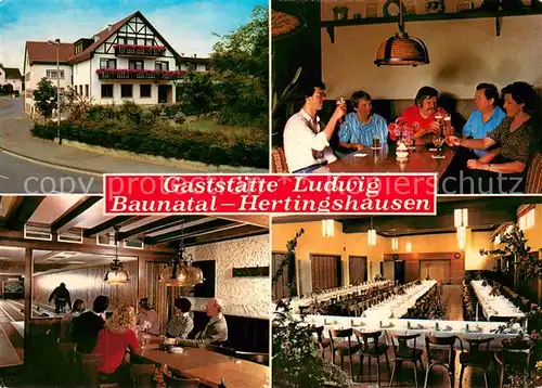 AK / Ansichtskarte Hertingshausen_Kassel Gaststaette Ludwig Gaststube Speisesaal Kegelbahn Hertingshausen Kassel