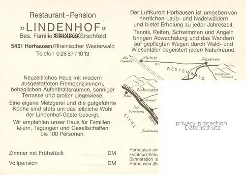 AK / Ansichtskarte Horhausen_Westerwald Restaurant Pension Lindenhof Partie am Fluss Bootfahren Horhausen_Westerwald